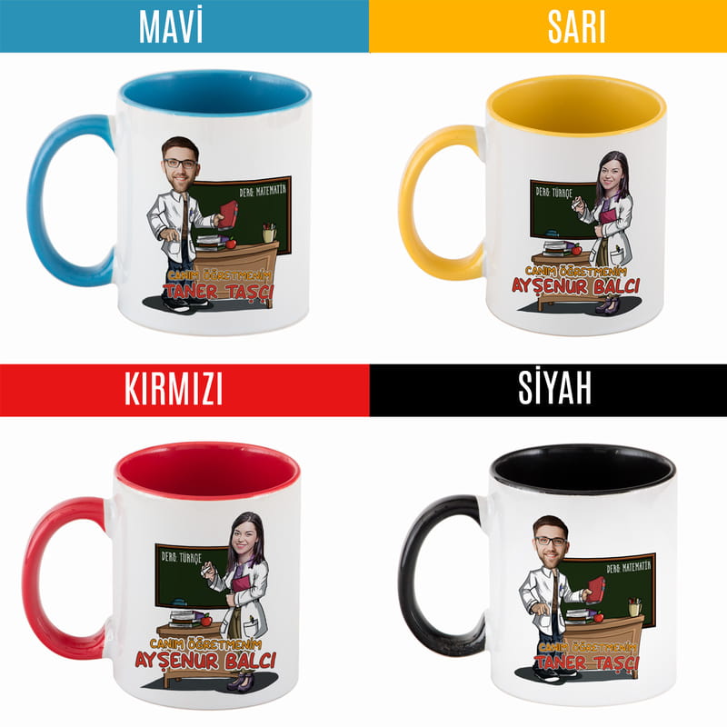 Öğretmenler Günü Hediyesi Karikatür Tasarımlı Renkli Kupa