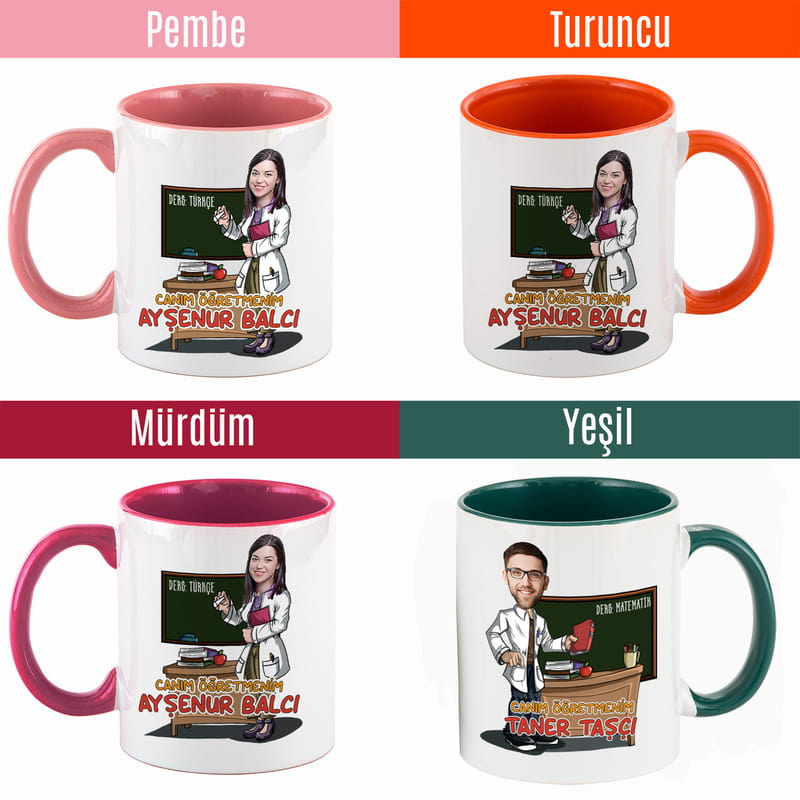 Öğretmenler Günü Hediyesi Karikatür Tasarımlı Renkli Kupa