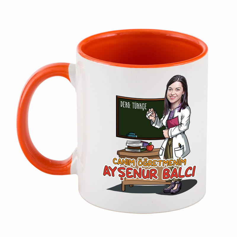 Öğretmenler Günü Hediyesi Karikatür Tasarımlı Renkli Kupa