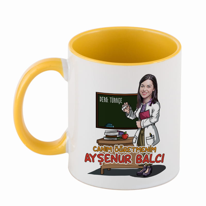 Öğretmenler Günü Hediyesi Karikatür Tasarımlı Renkli Kupa