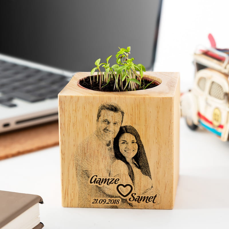 Sevgiliye Fotoğraf Baskılı Bitkili Ahşap Naturacube