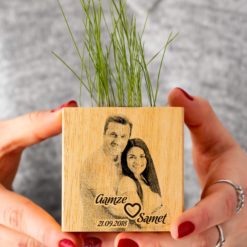 Sevgiliye Fotoğraf Baskılı Bitkili Ahşap Naturacube