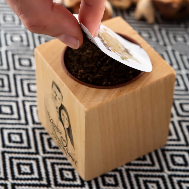 Sevgiliye Fotoğraf Baskılı Bitkili Ahşap Naturacube