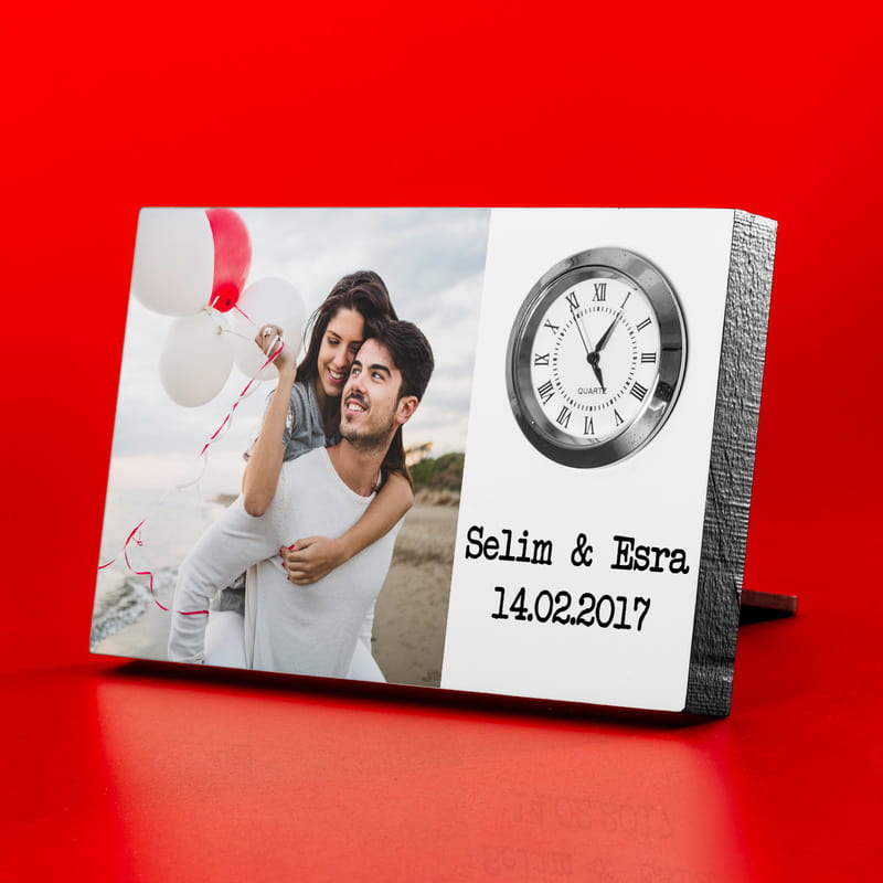 Sevgiliye Hediye Baskılı Saatli Fotoğraf Çerçevesi