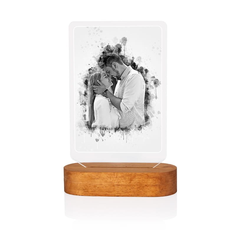 Sevgiliye Hediye Karakalem Tasarımlı Led Lamba