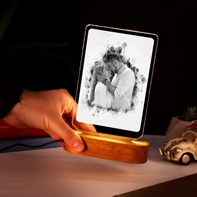 Sevgiliye Hediye Karakalem Tasarımlı Led Lamba