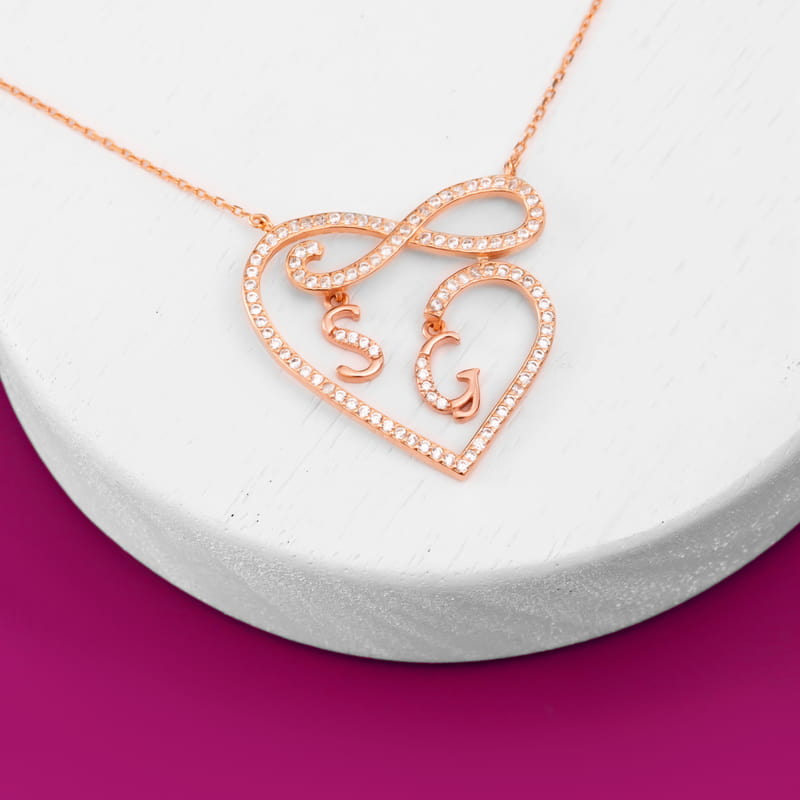 Sevgiliye Hediye Kişiye Özel Harfli Kalp Sonsuzluk Gümüş Kolye