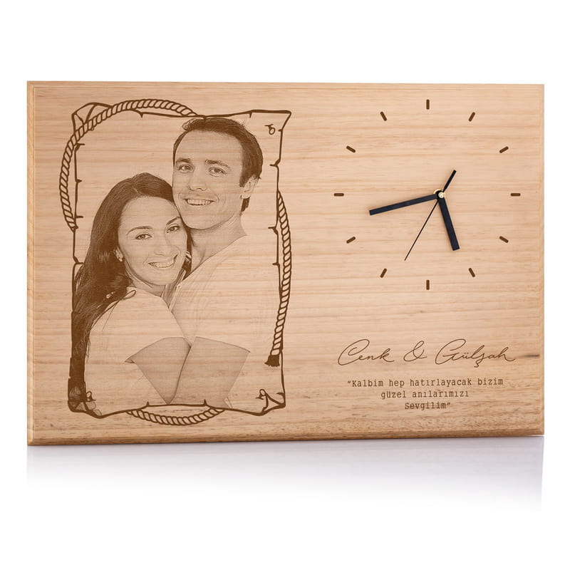 Sevgiliye Hediye Saati Büyük Boy Ahşap Foto