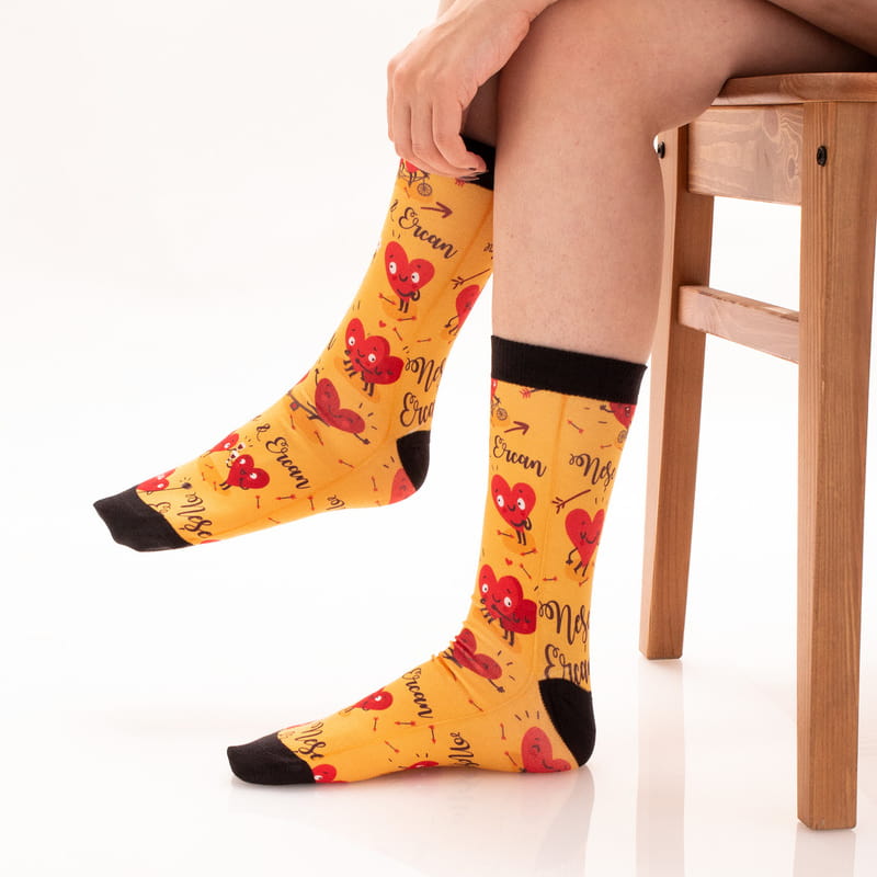 Sevgiliye Hediye Sevimli Kalpler Baskılı Esprili Çorap