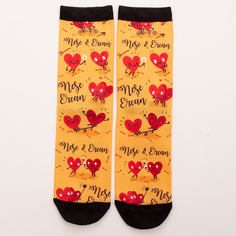 Sevgiliye Hediye Sevimli Kalpler Baskılı Esprili Çorap