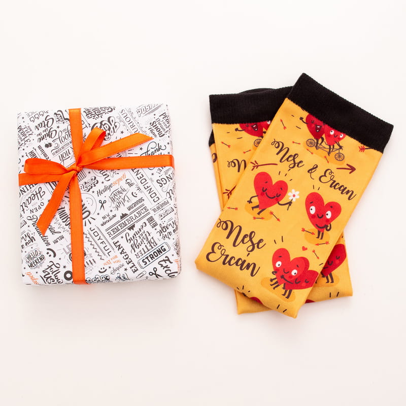 Sevgiliye Hediye Sevimli Kalpler Baskılı Esprili Çorap