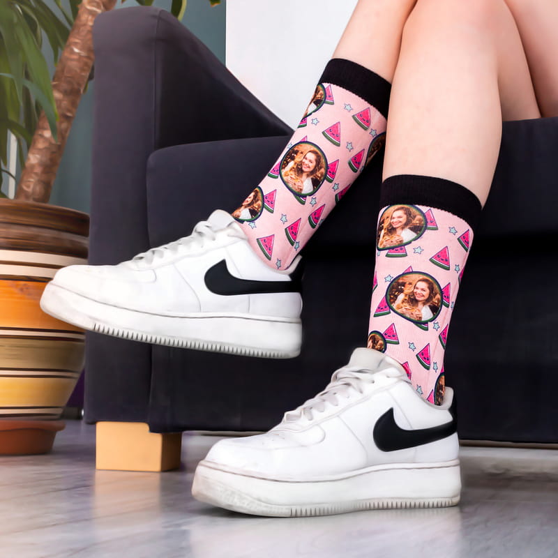 Sevimli Karpuz Tasarımlı Hediyelik Fotoğraflı Çorap