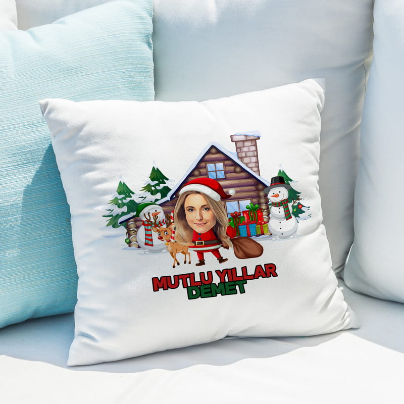 Yeni Yıl Hediyesi Kişiye Özel Karikatür Tasarımlı Yastık