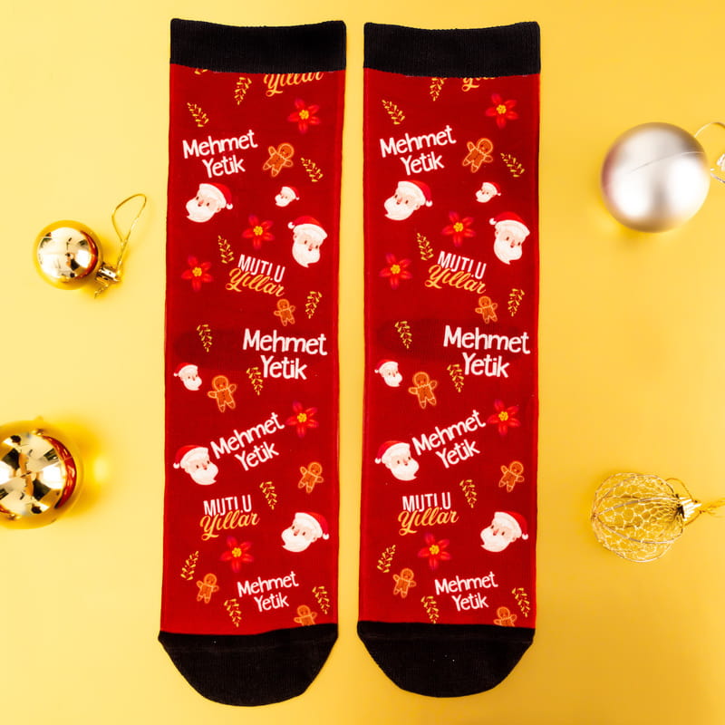 Yeni Yıl Tasarımlı İsme Özel Hediyelik Esprili Çorap