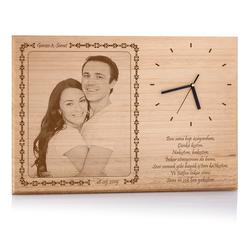 Yıldönümü Hediyesi Saatli Büyük Boy Ahşap Foto