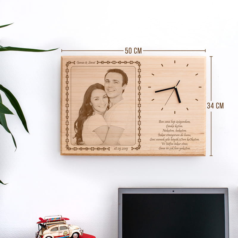 Yıldönümü Hediyesi Saatli Büyük Boy Ahşap Foto