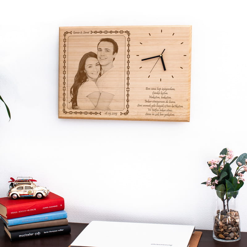 Yıldönümü Hediyesi Saatli Büyük Boy Ahşap Foto