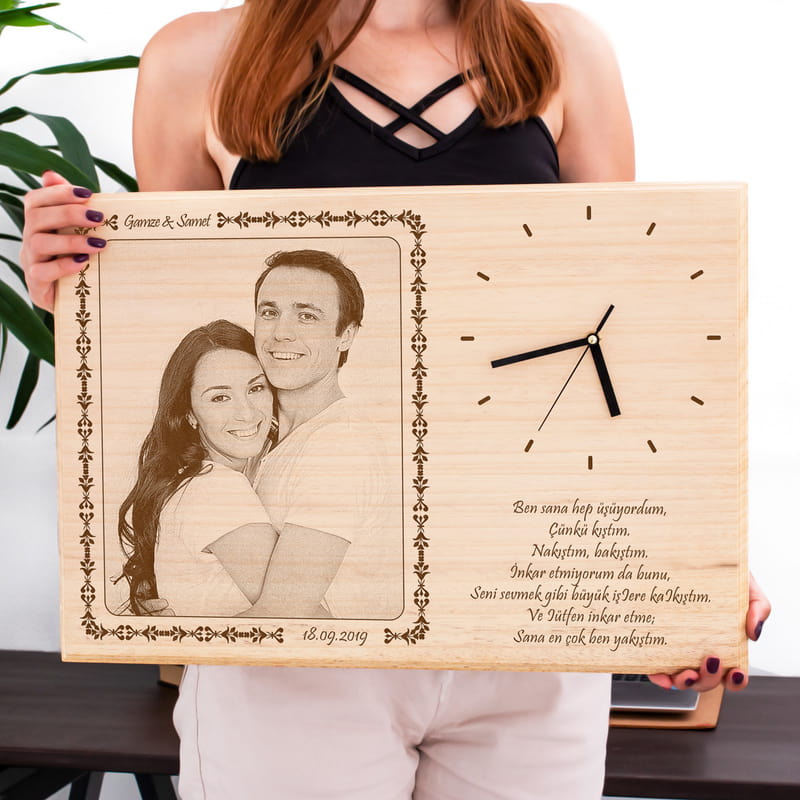 Yıldönümü Hediyesi Saatli Büyük Boy Ahşap Foto