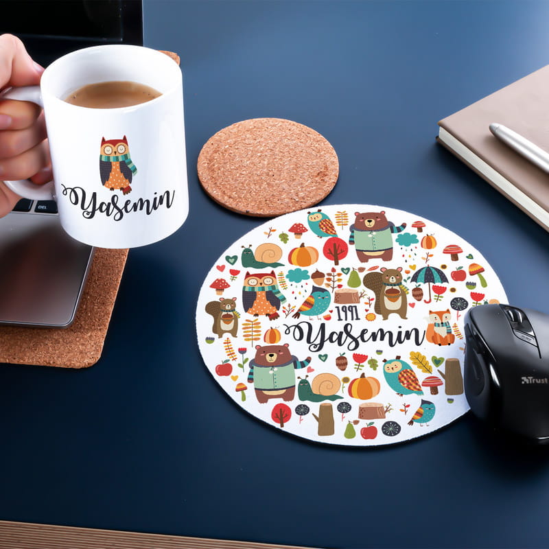 Arkadaşa Doğum Günü Hediyesi Kişiye Özel Kupa Fincan ve Mousepad Seti