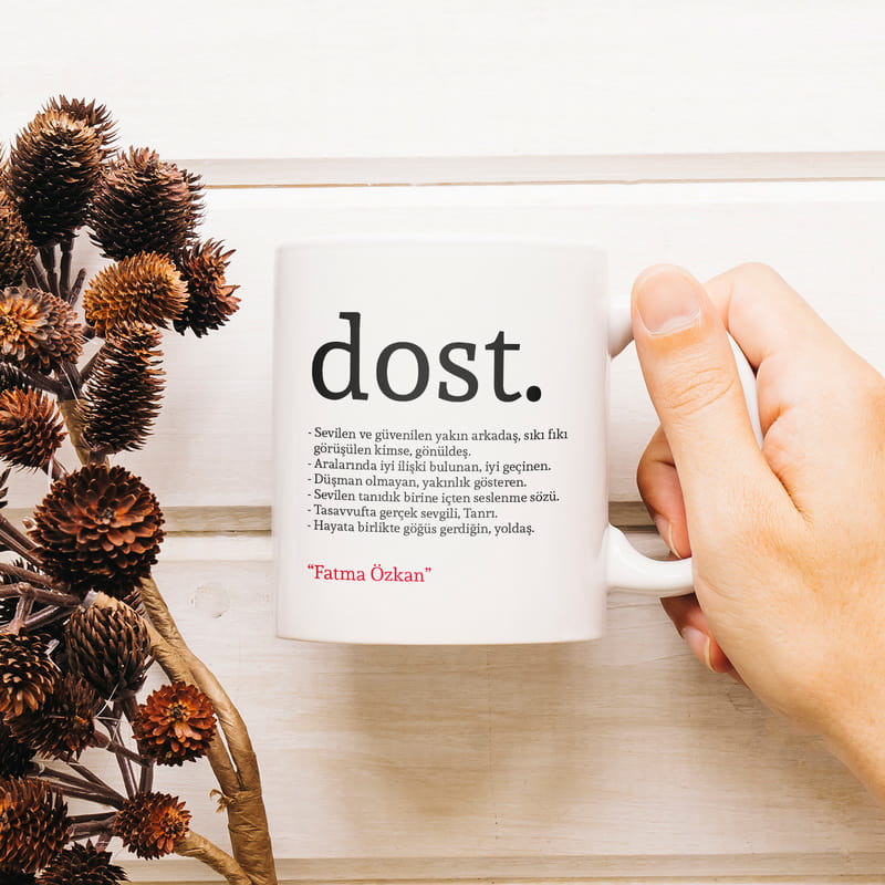 Arkadaşa Hediye Dost Kelime Anlamlı İsme Özel Kupa
