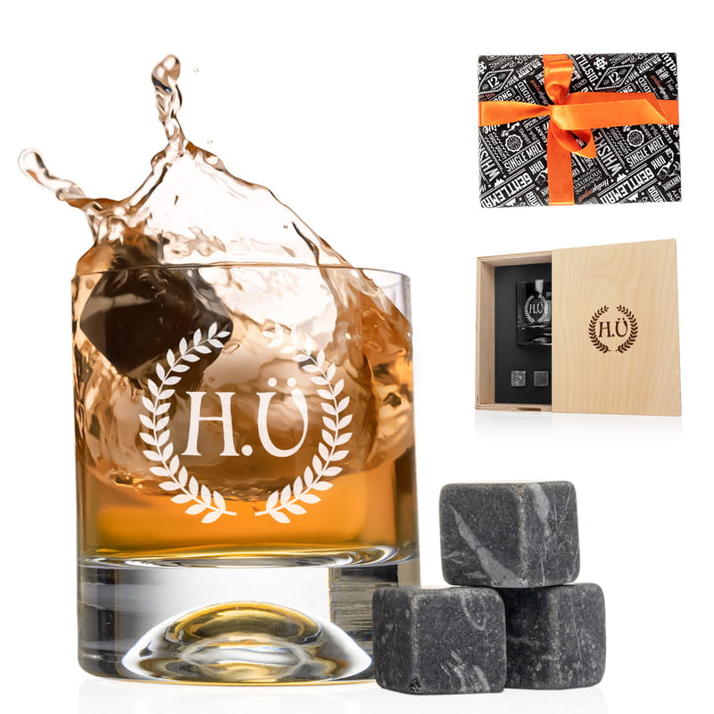 Arma Tasarımlı Ahşap Kutulu Viski Kadeh Seti