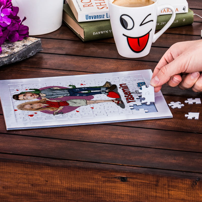 Aşk Mahkumlarına Karikatür Fotoğraf Baskılı A4 Puzzle