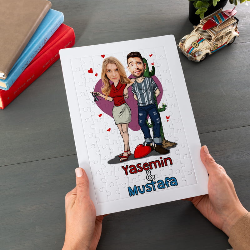 Aşk Mahkumlarına Karikatür Fotoğraf Baskılı A4 Puzzle