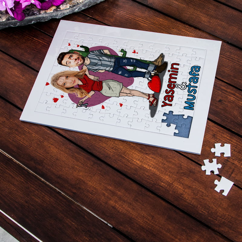 Aşk Mahkumlarına Karikatür Fotoğraf Baskılı A4 Puzzle