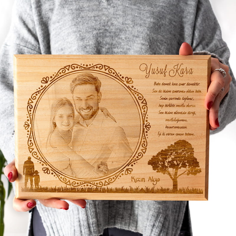 Babaya Hediye Mesajlı Ahşap foto