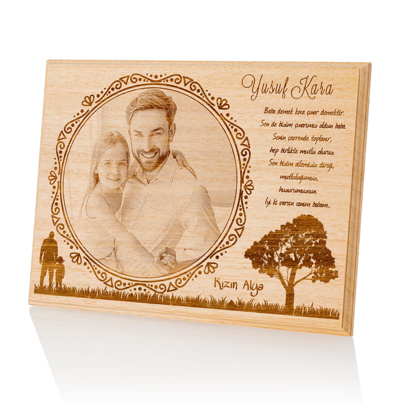 Babaya Hediye Mesajlı Ahşap foto