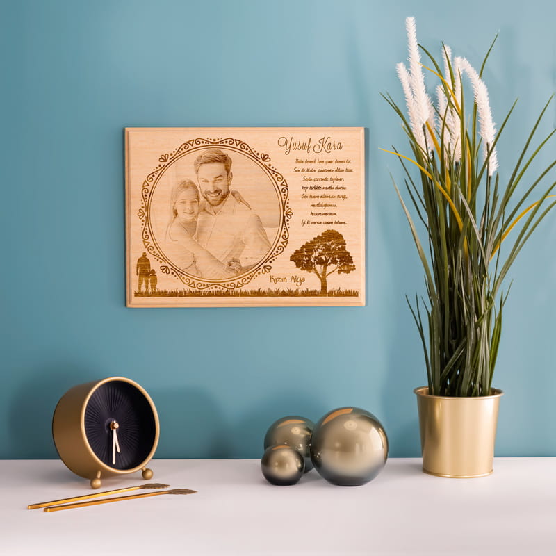 Babaya Hediye Mesajlı Ahşap foto