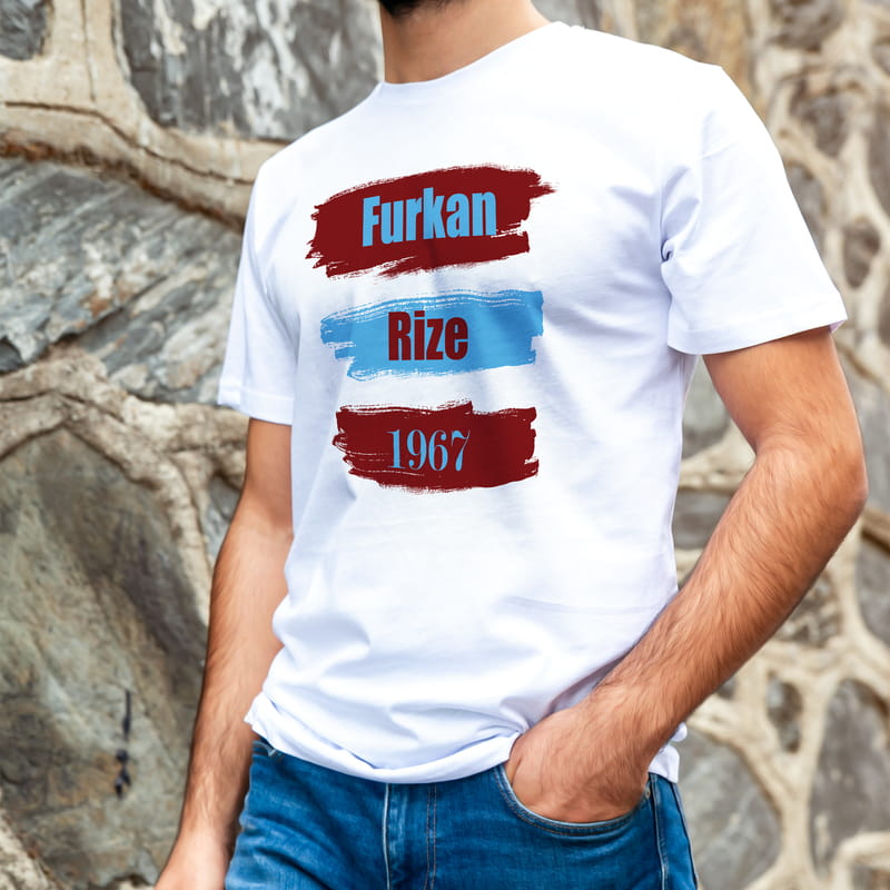 Bordo Mavi Renkli İsimli Hediye Tişört - %100 Pamuklu Kumaş