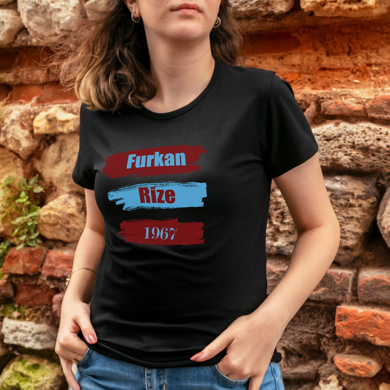 Bordo Mavi Renkli İsimli Hediye Tişört - %100 Pamuklu Kumaş