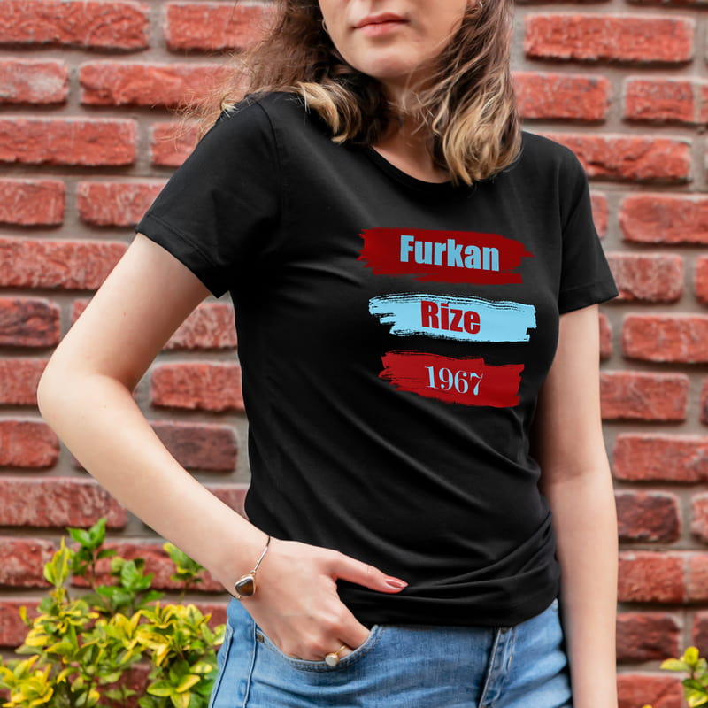 Bordo Mavi Renkli İsimli Hediye Tişört - %100 Pamuklu Kumaş