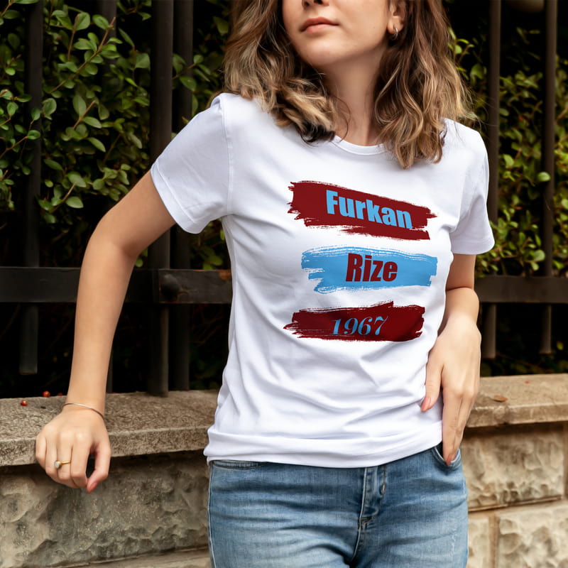 Bordo Mavi Renkli İsimli Hediye Tişört - %100 Pamuklu Kumaş