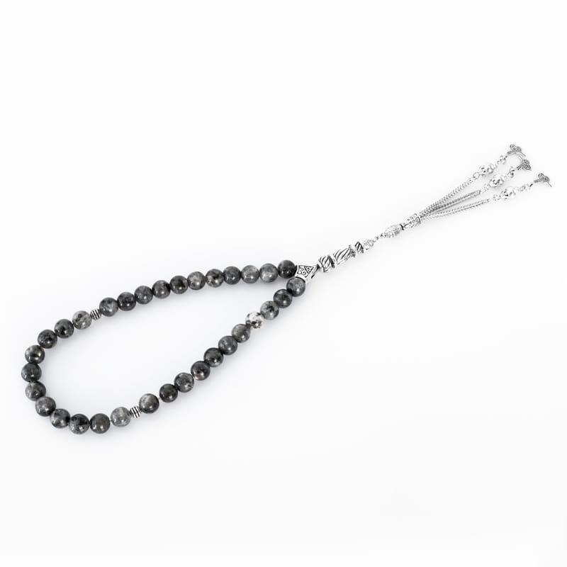 Doğal Spektrolit Taşı Kutulu Tesbih Bileklik Seti