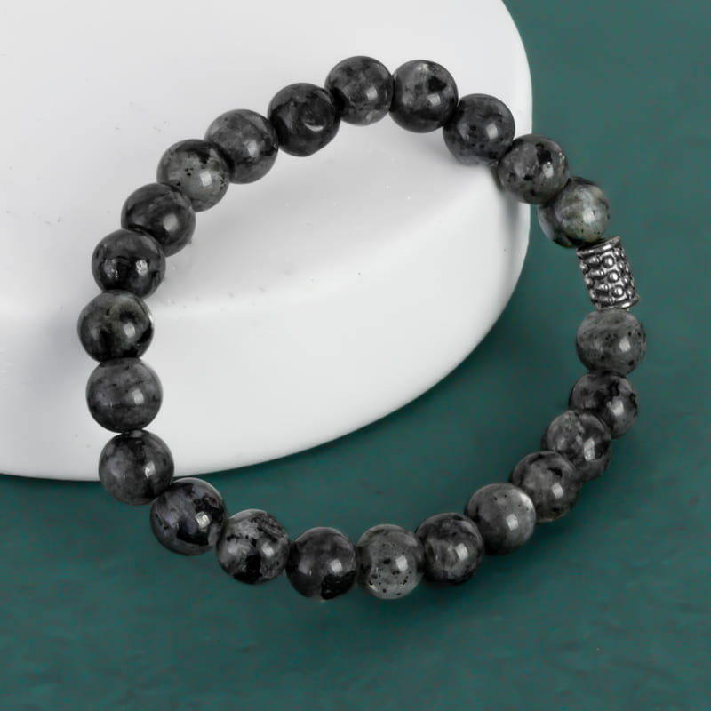 Doğal Spektrolit Taşı Kutulu Tesbih Bileklik Seti