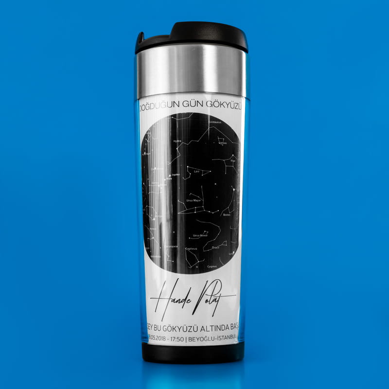 Doğumunda Gökyüzü Yıldız Haritası Tasarımlı İsme Özel Termos