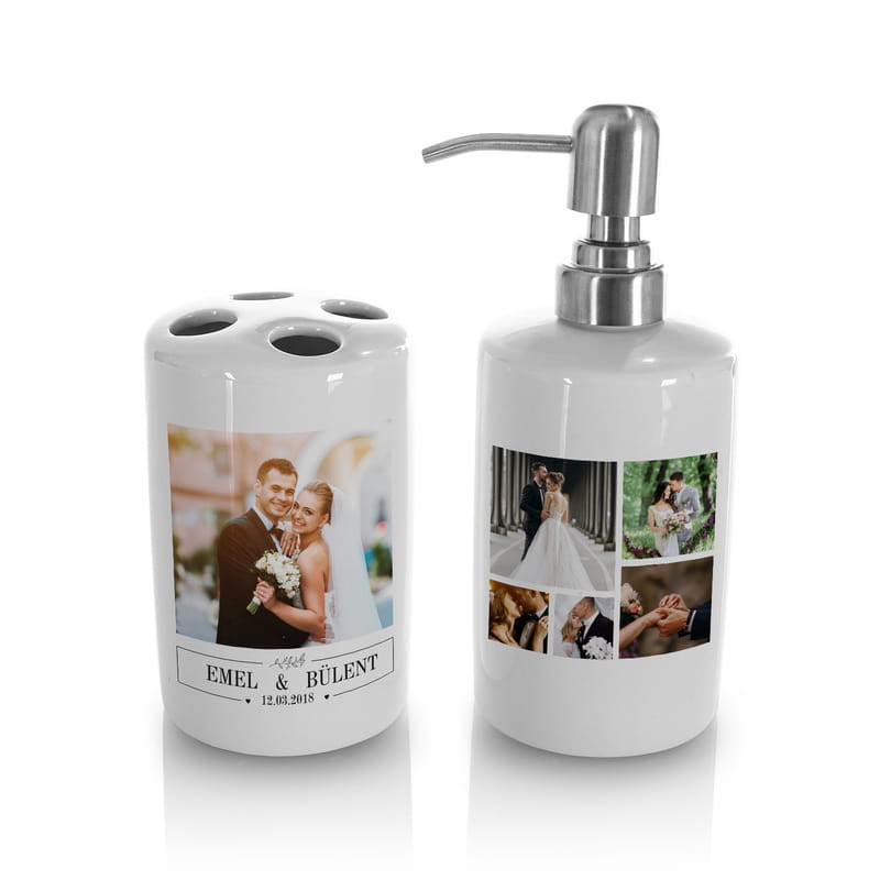 Evli Çiftlere Yeni Ev Hediyesi Fotoğraf Baskılı Banyo Seti Hediye Sepeti