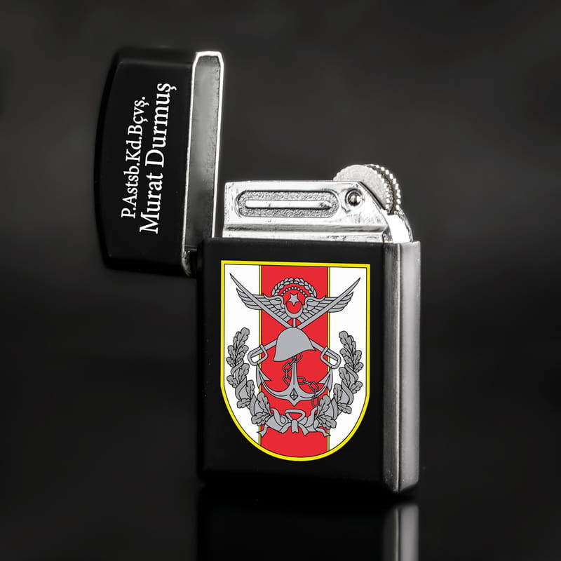 İsme Özel Türk Silahlı Kuvvetleri Logolu Siyah Çakmak