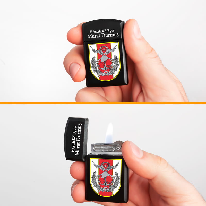 İsme Özel Türk Silahlı Kuvvetleri Logolu Siyah Çakmak