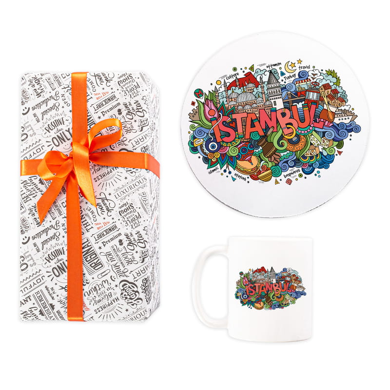 İstanbulun Simgeleri Tasarımlı Kupa Fincan ve Mouse Pad Seti
