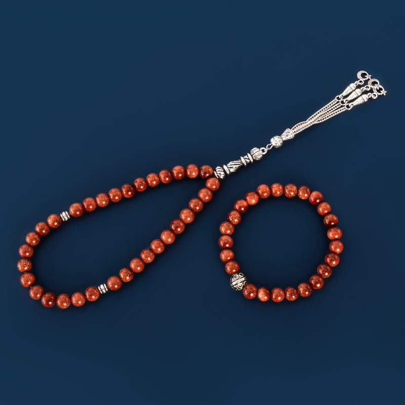 Kahverengi Yıldız Taşı Bileklik Tesbih Hediye Seti