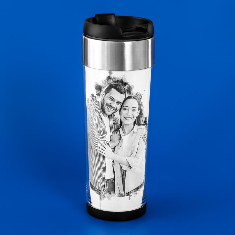 Karakalem Efektli Fotoğraf Baskılı Termos