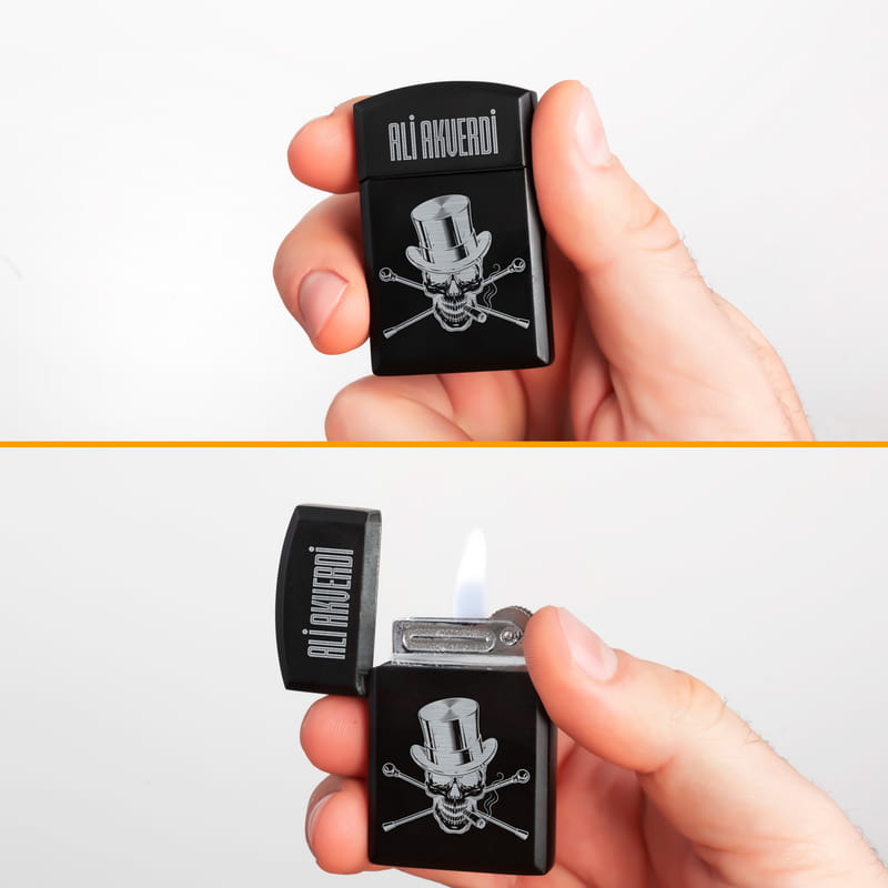 Kurukafa Baskılı Metal Siyah Çakmak