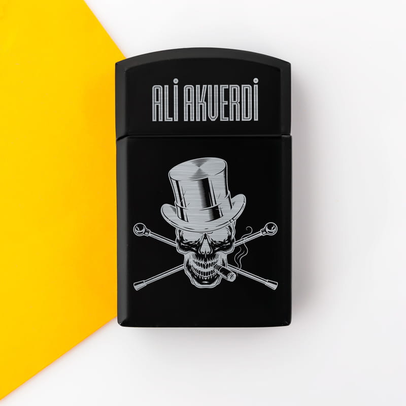 Kurukafa Baskılı Metal Siyah Çakmak