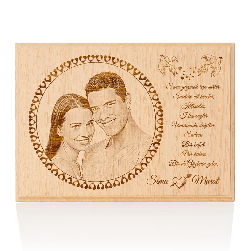 Mutlu Çiftlere Özel Mesajlı Mini Ahşap Foto