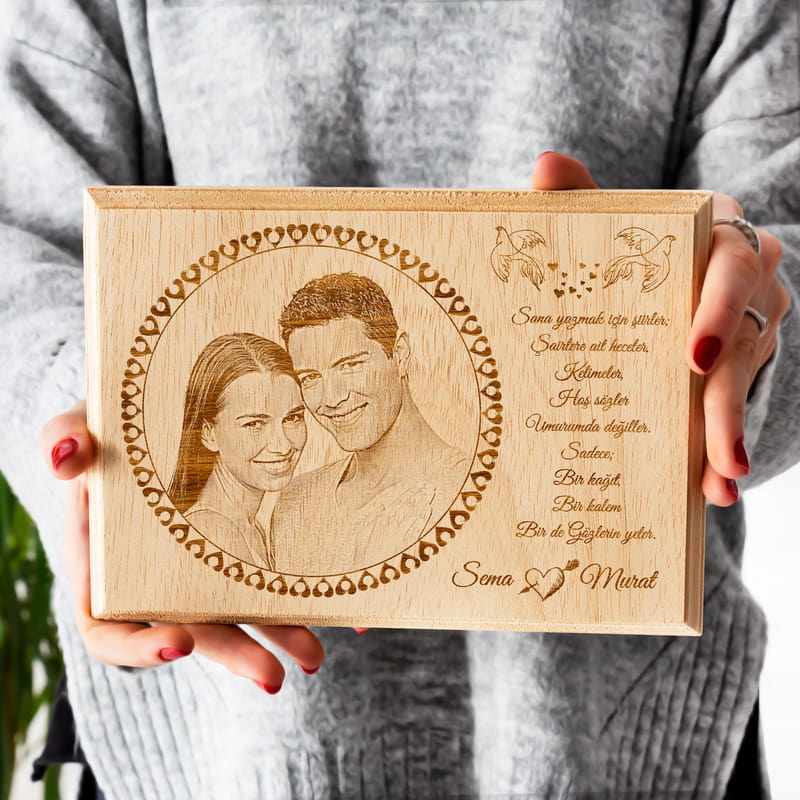 Mutlu Çiftlere Özel Mesajlı Mini Ahşap Foto