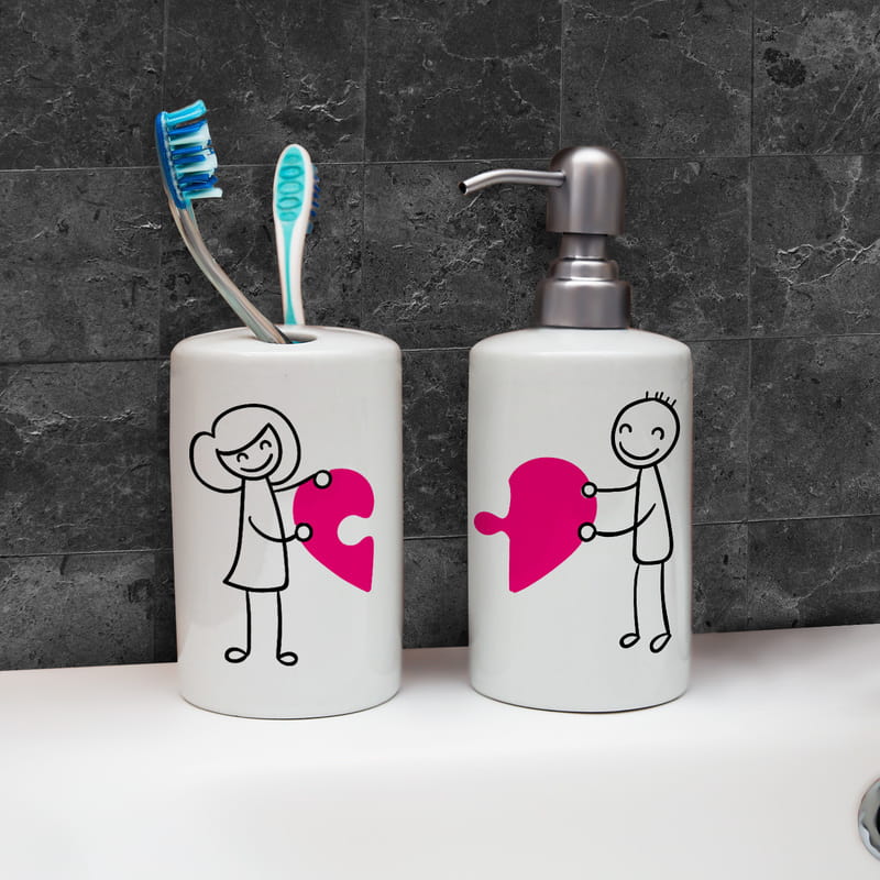 Puzzle Kalpli Sevgiliye Özel Yeni Ev Hediyesi Banyo Seti Hediye Sepeti