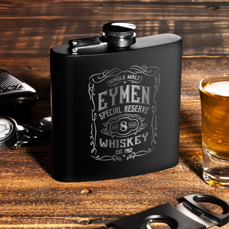 Retro Tasarımlı İsme Özel Paslanmaz Mat Siyah Çelik Matara